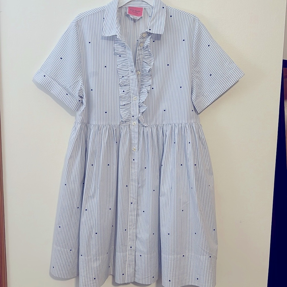 Kate Spade Micro Hearts Cotton Poplin Striped Shirt Dress
